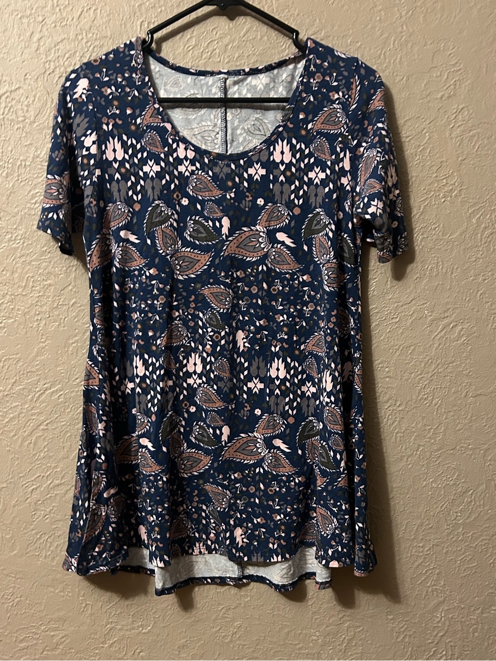 Navy Paisley-Print Short Sleeve Tunic Top